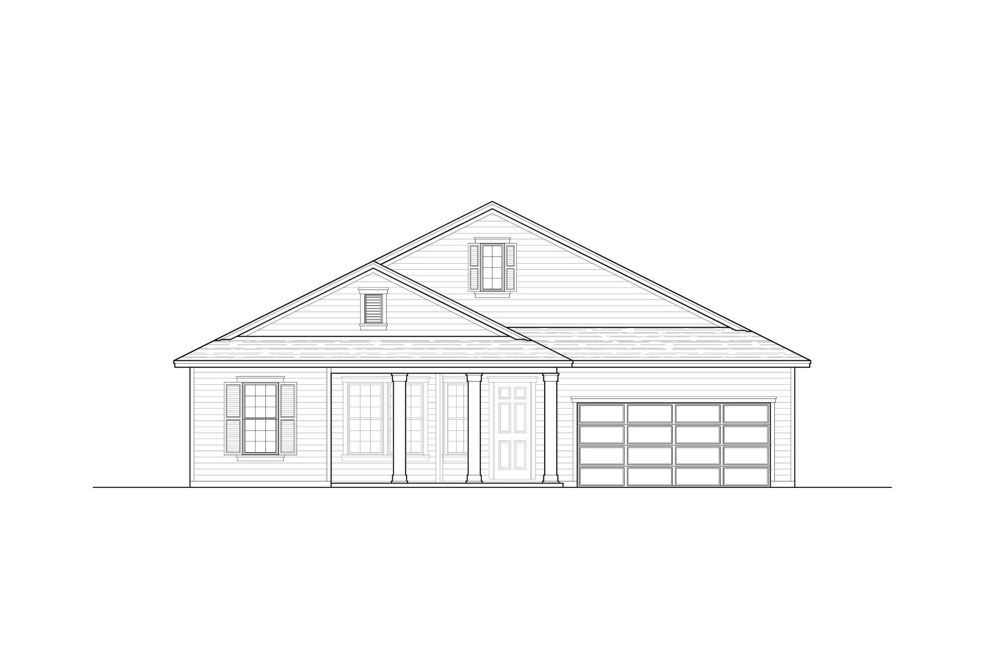 A black and white drawing of a house with a shingle roof.