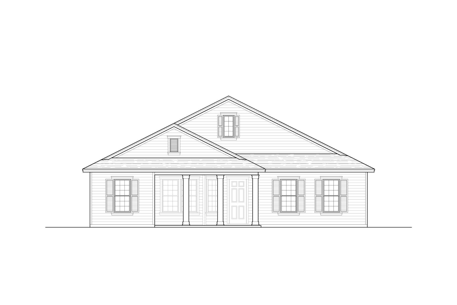 A black and white drawing of a house with a shingle roof.