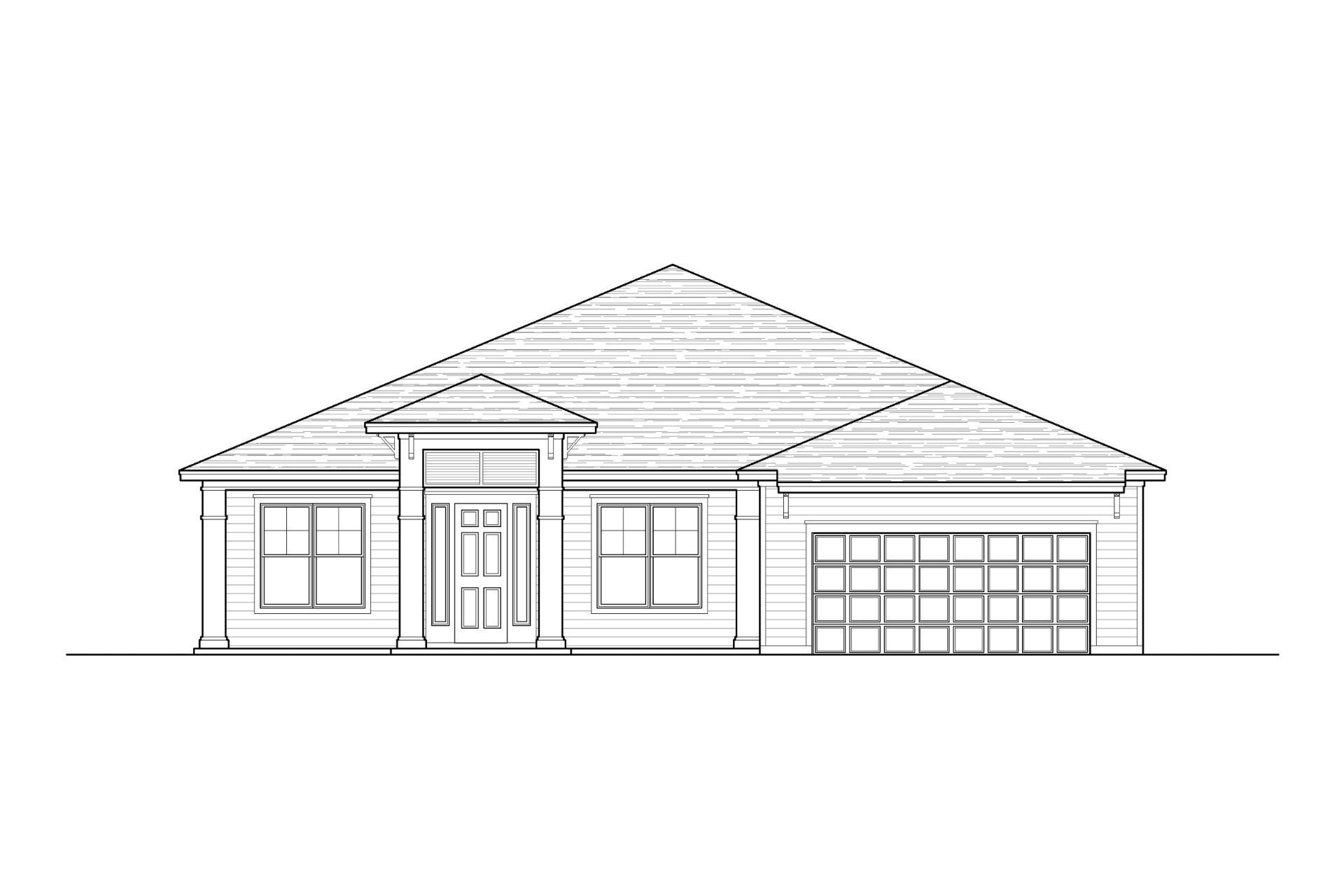 A black and white drawing of a house with a shingle roof.