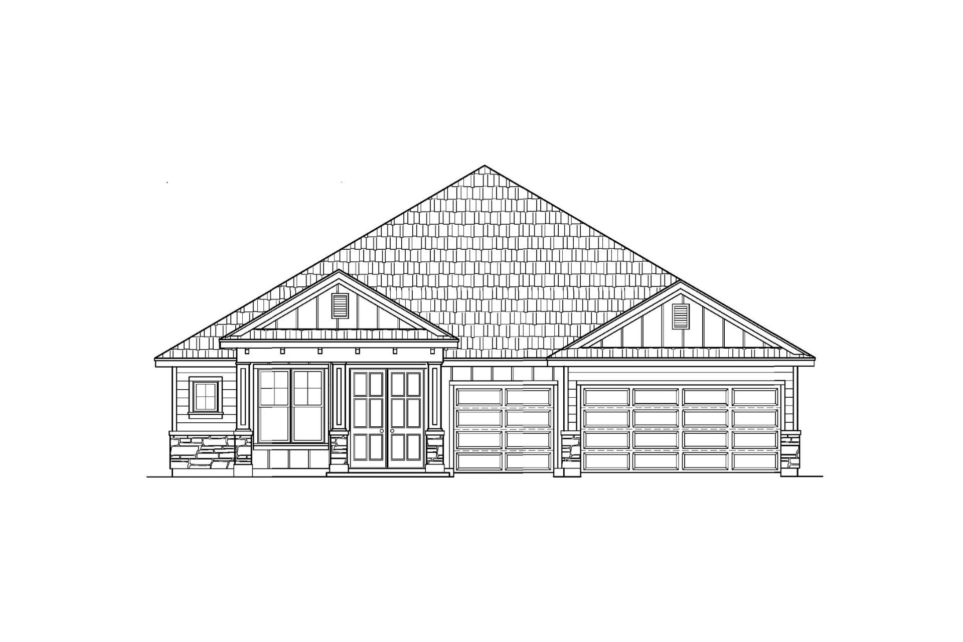 A black and white drawing of a house with a shingle roof.