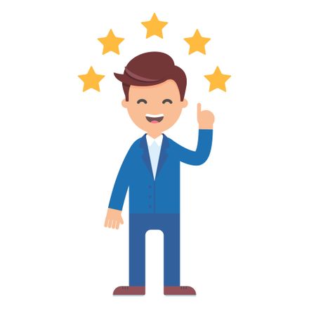 Cartoon man in a suit with 5 stars above his head | Best Experience from a Dentist in Scarborough | Stratas Dentistry