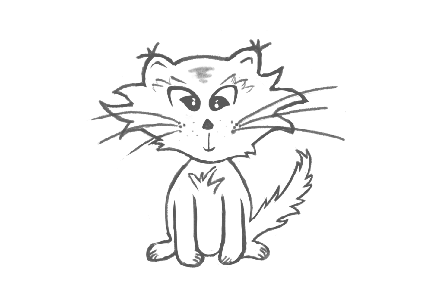 Cartoon cat with spiky fur, sitting, with an angry expression.