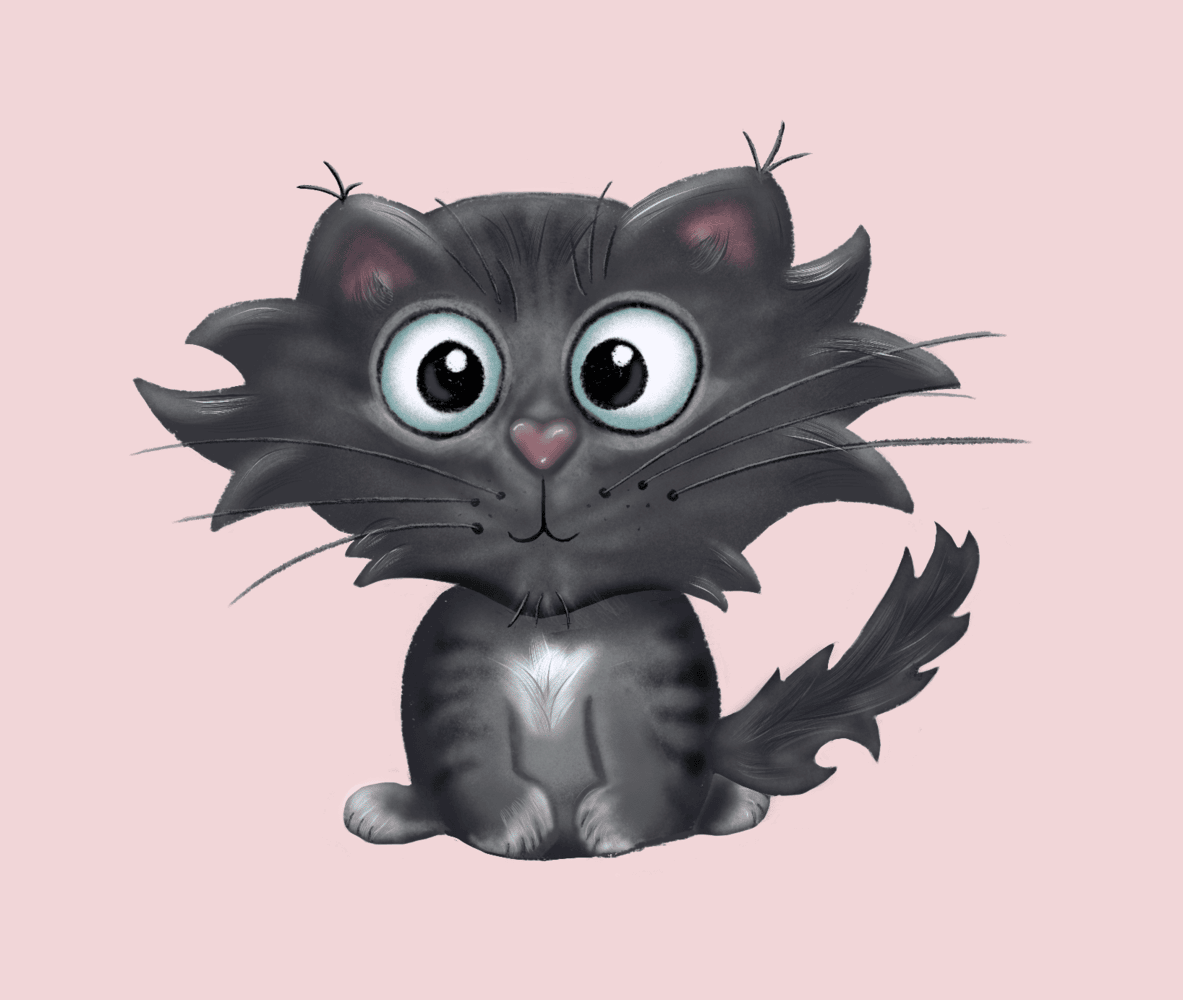 Cartoon cat with pointed ears, looking slightly annoyed.