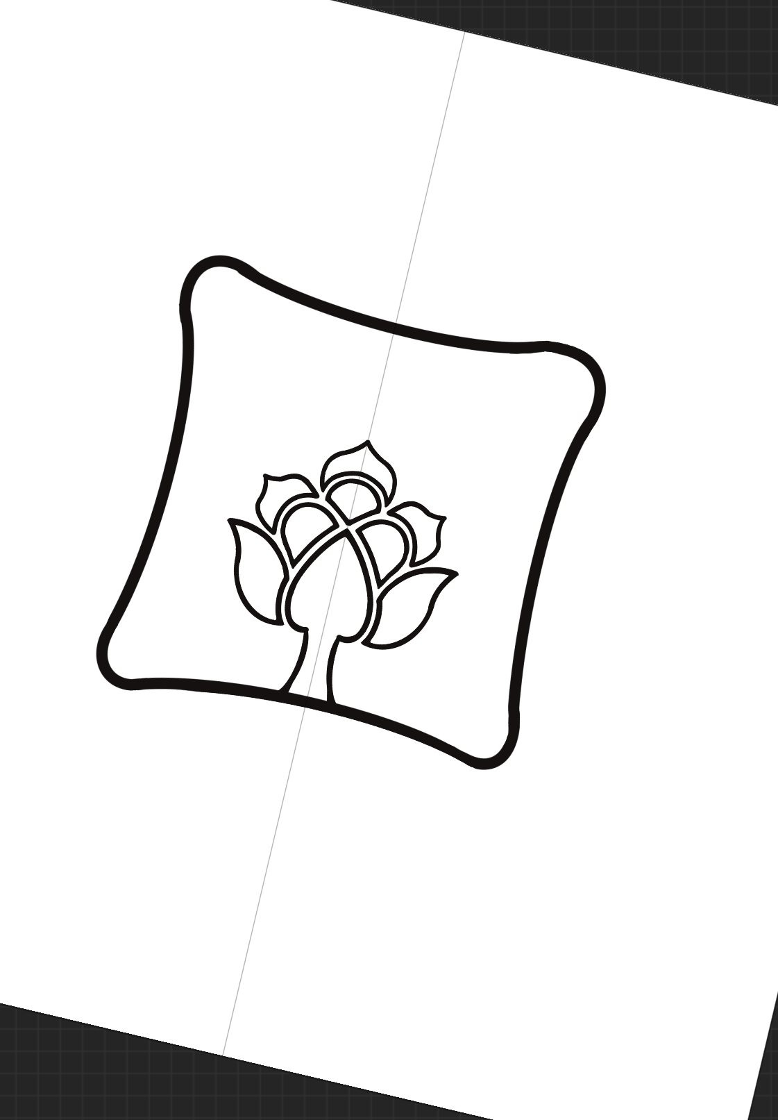 Square pillow with a floral design in the center.