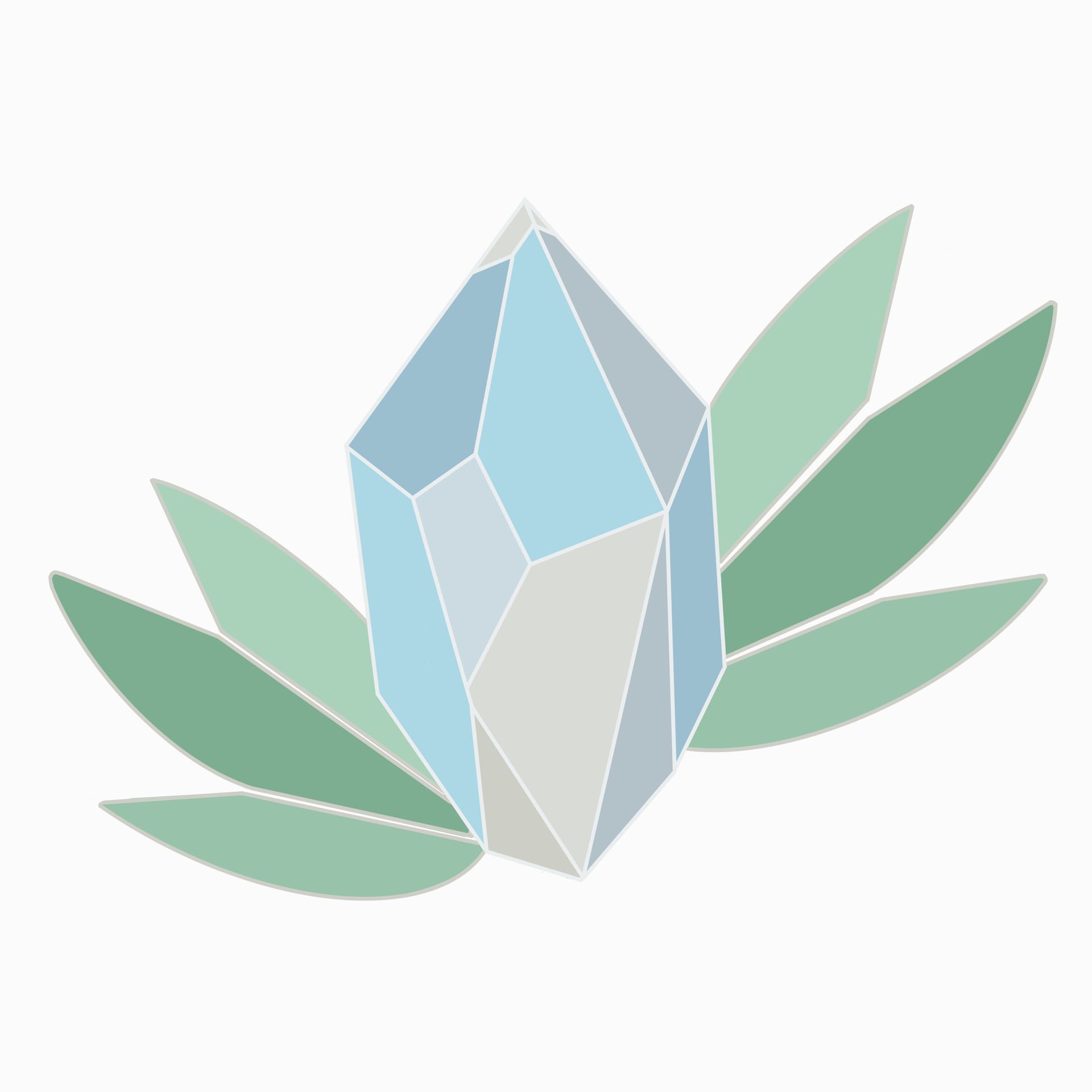 Blue crystal with light green leaves.