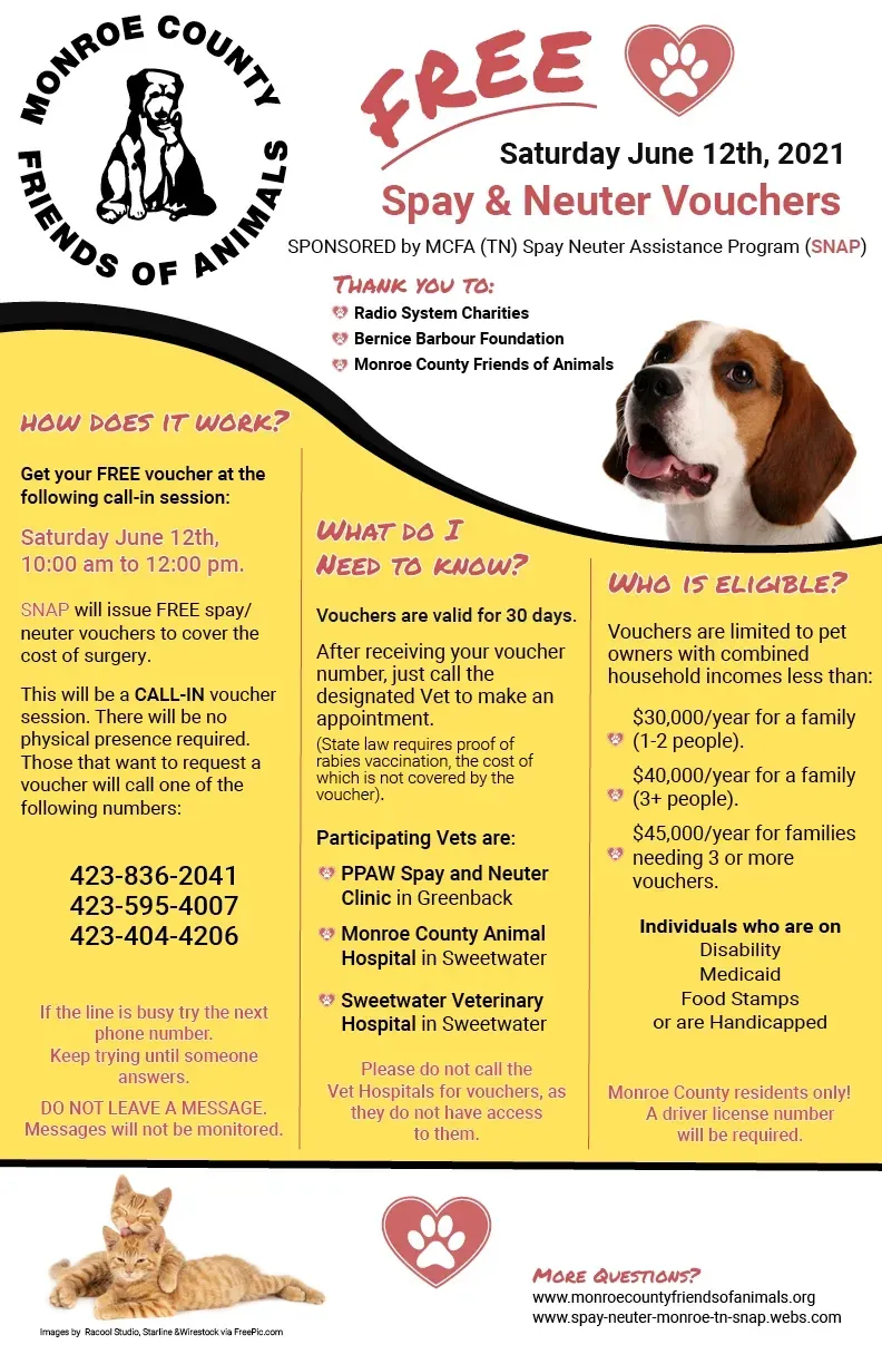 Flyer for free spay/neuter vouchers. Before version.