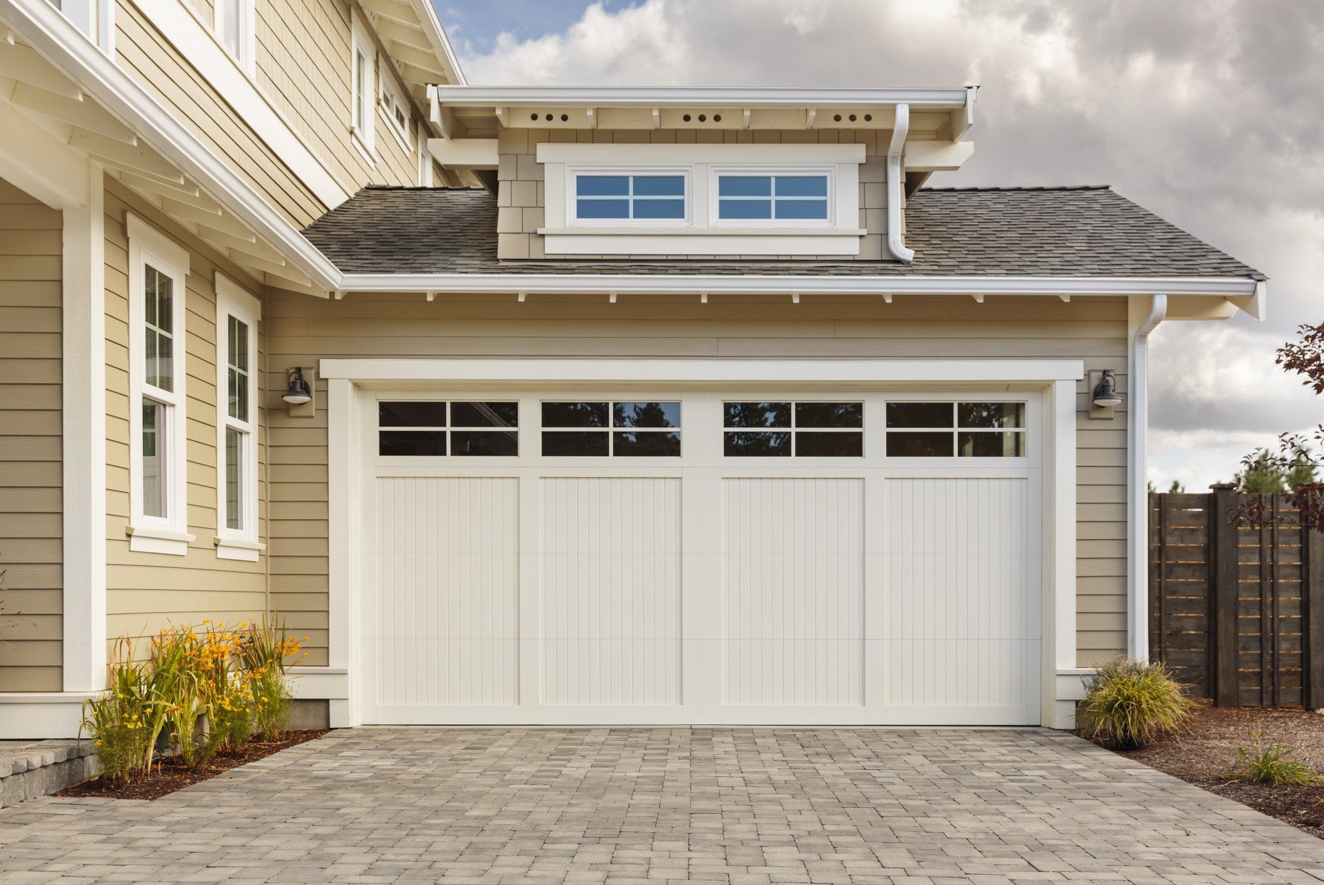 Double garage with short driveway in day