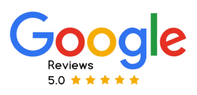 Google Reviews logo with a 5-star rating. The Google logo is in its signature blue, red, yellow, and green colors.