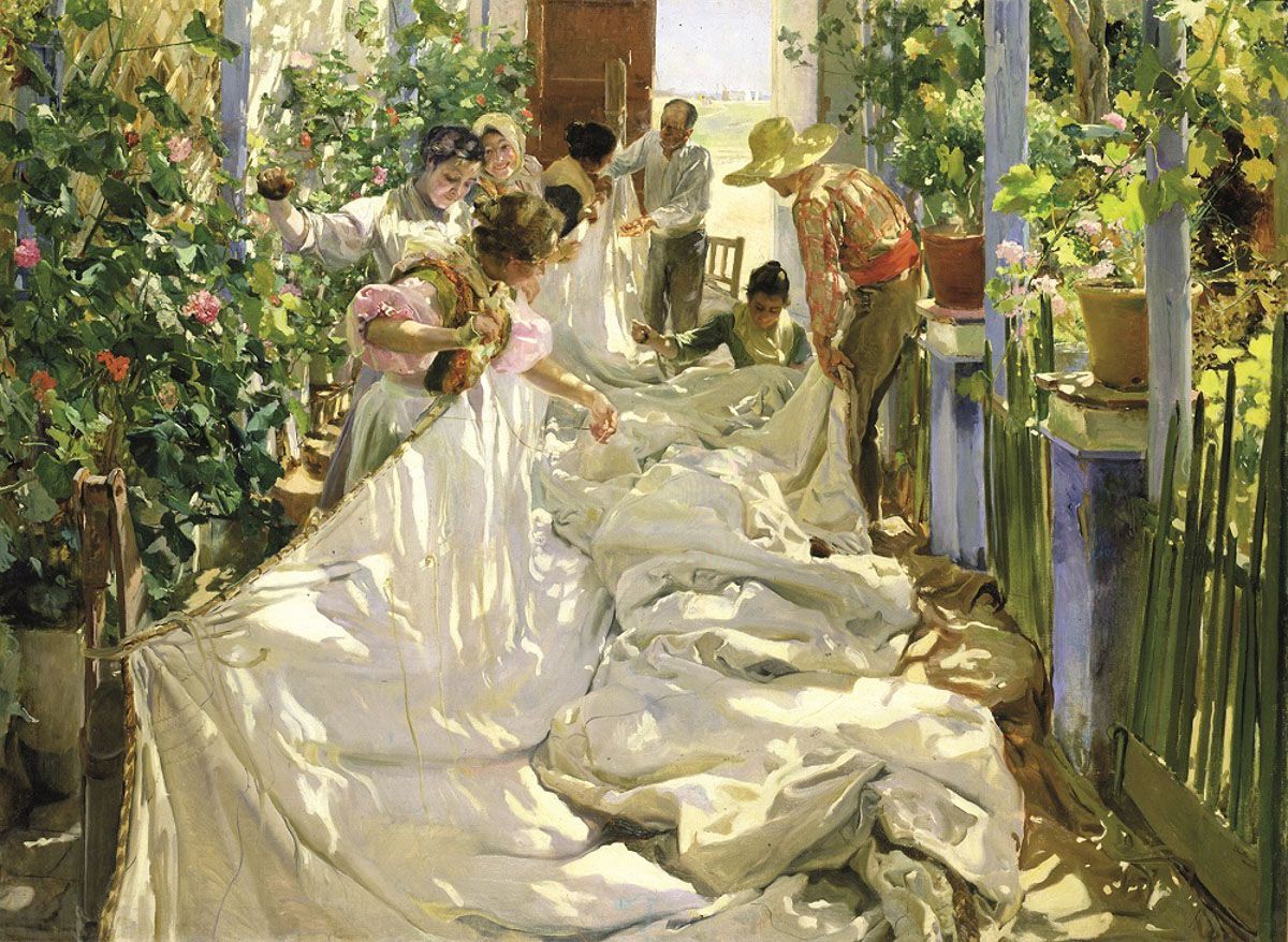 Joaquín Sorolla, Das Nähen des Segels,1896