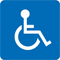 The international symbol for accessibility, a white icon of a person in a wheelchair on a blue background.