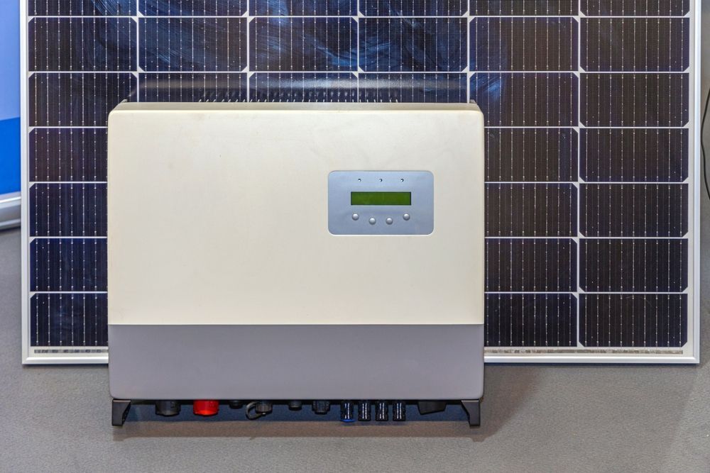 Solar Panel Array With a Cream-colored Inverter, Designed to Convert Solar Power to Electricity — NDR Trade Solutions in Robina, QLD