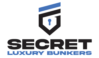 The logo for secret luxury bunkers shows a shield with a key in it.