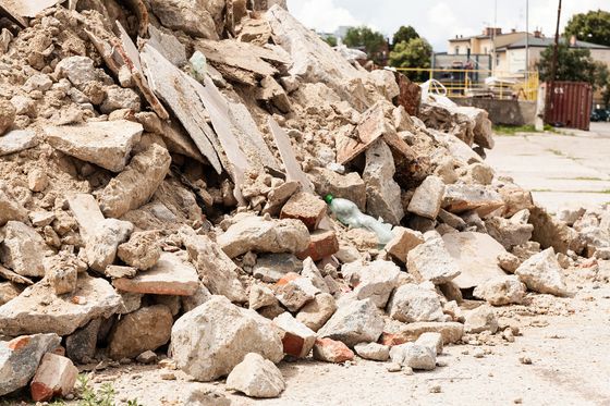 debris garbage bricks material demolished building