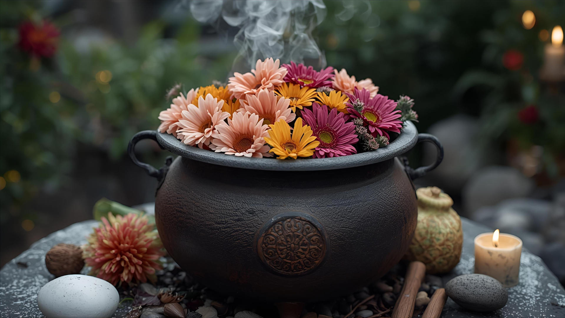 cauldron with flowers
