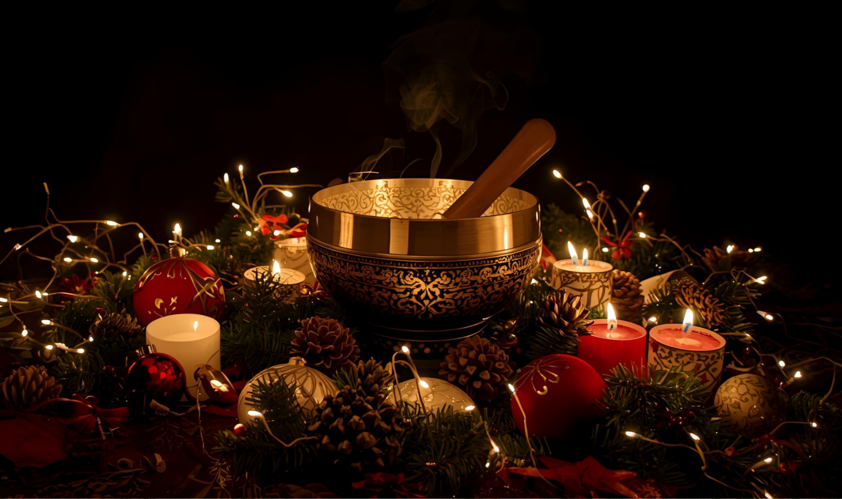 christmas decorations and singing bowl