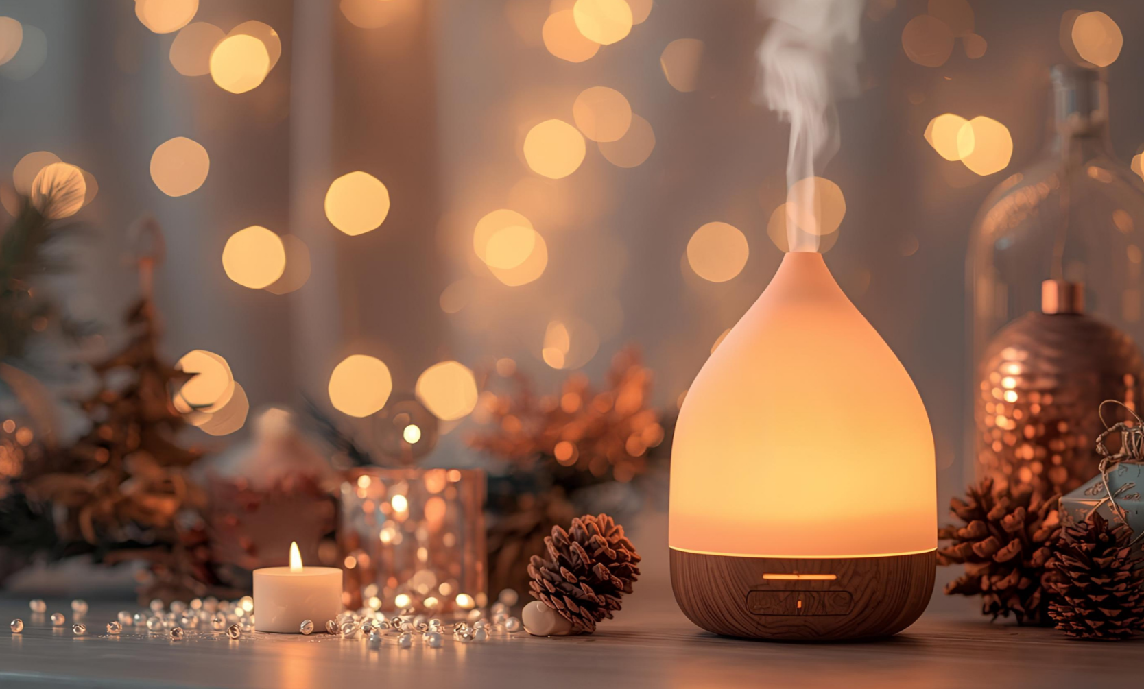 christmas decorations and diffuser