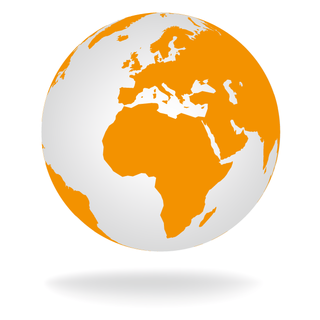 Reference list. An orange and white globe with a shadow on a white background
