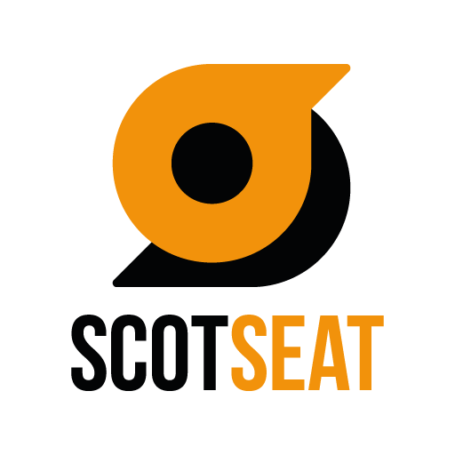 An orange and black logo for scotseat