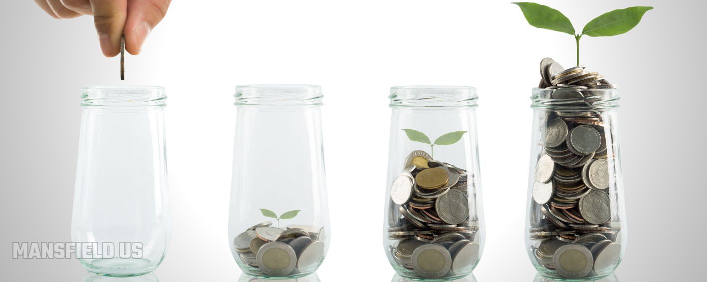 a person is putting a coin into a jar with a plant growing out of it .
