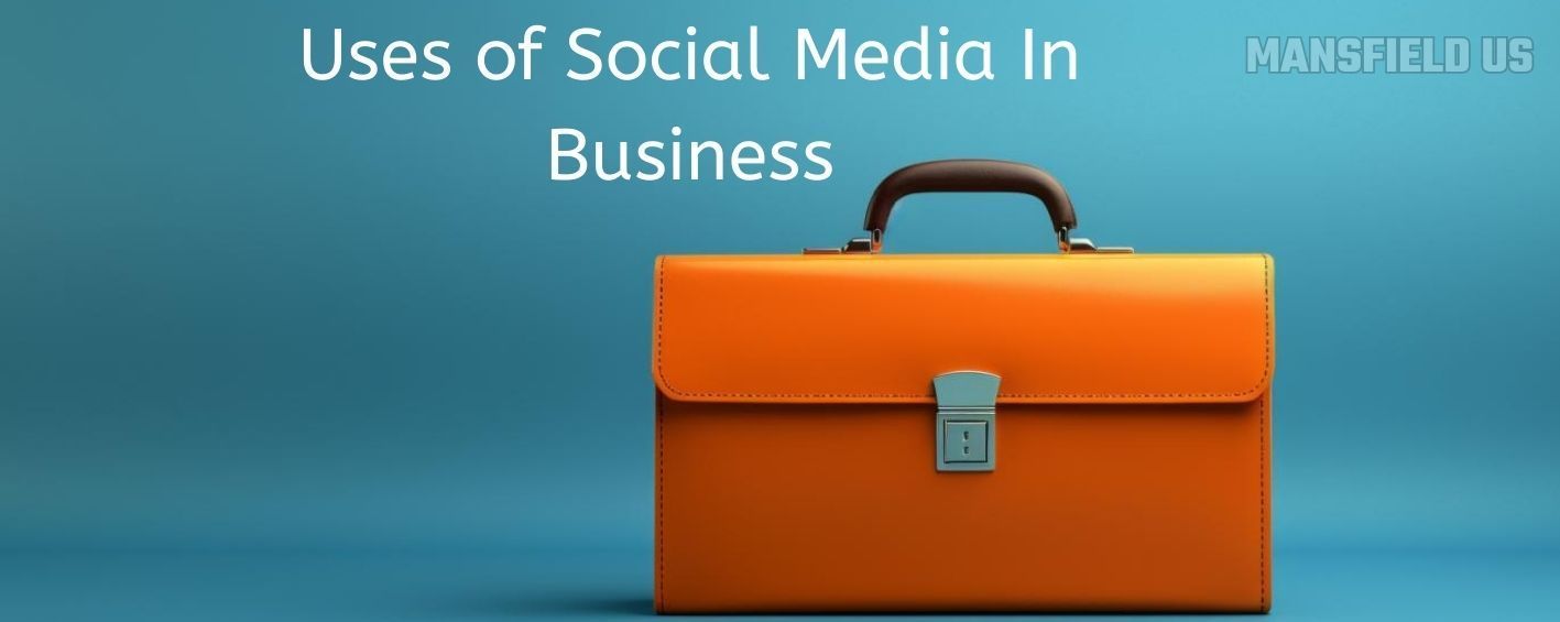 an orange briefcase with the words uses of social media in business below it