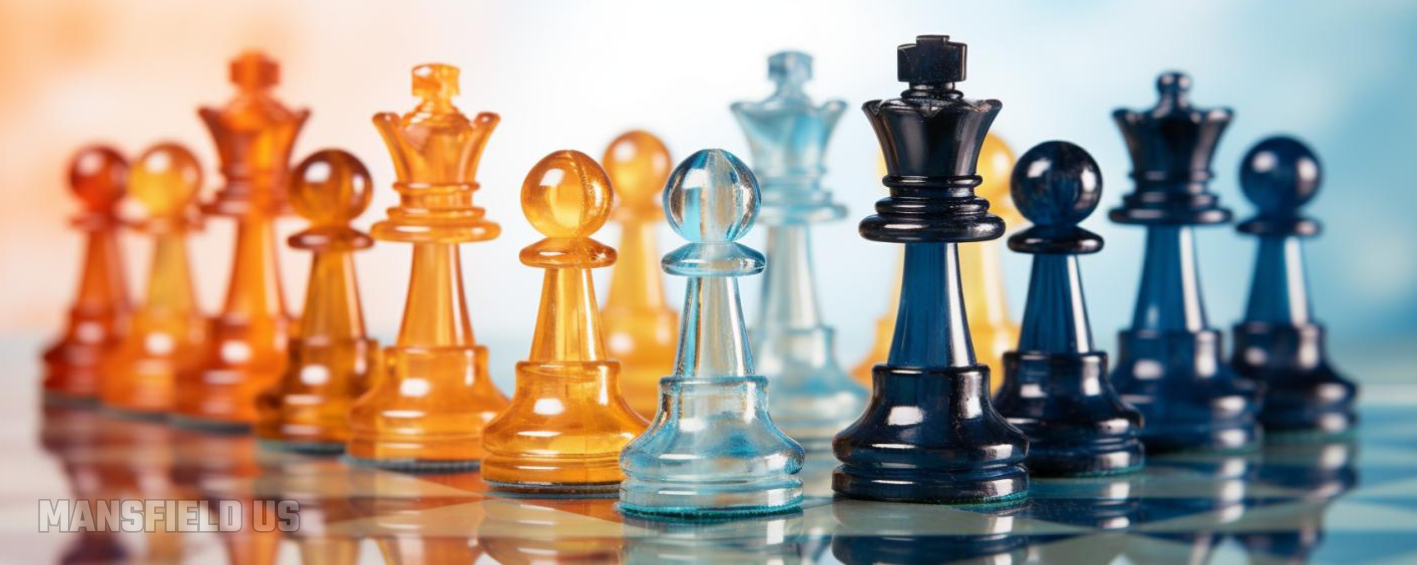 a row of colorful chess pieces are lined up on a chess board .