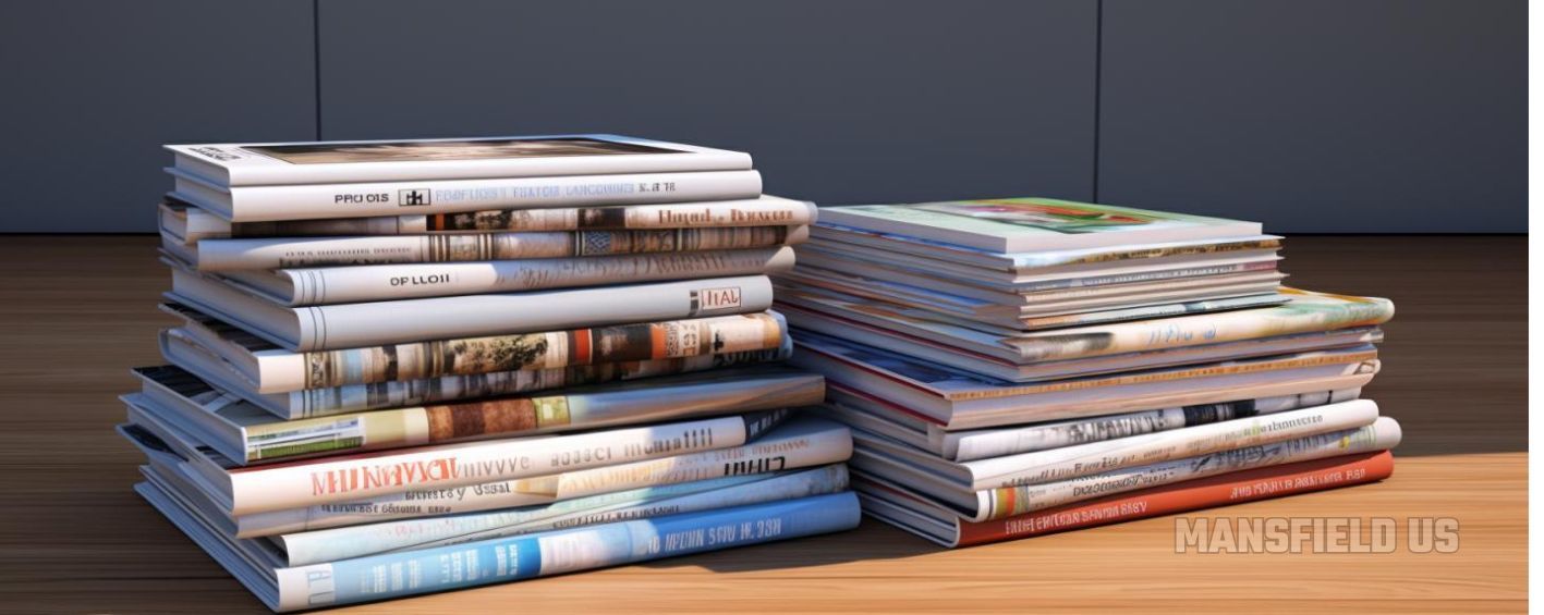 a stack of magazines is sitting on a wooden floor .