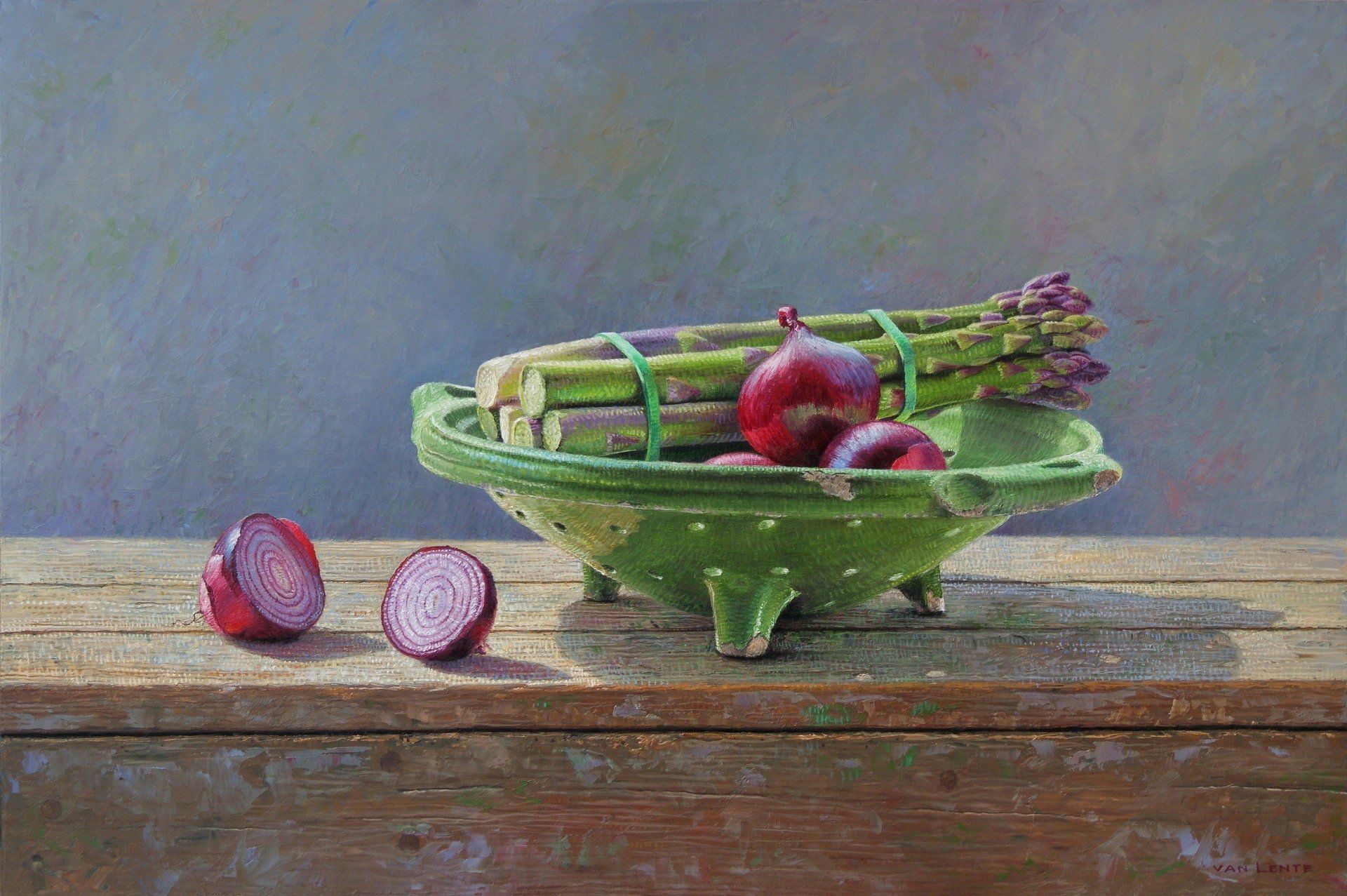 Gerrit van Lente stilleven olieverf groene asperges