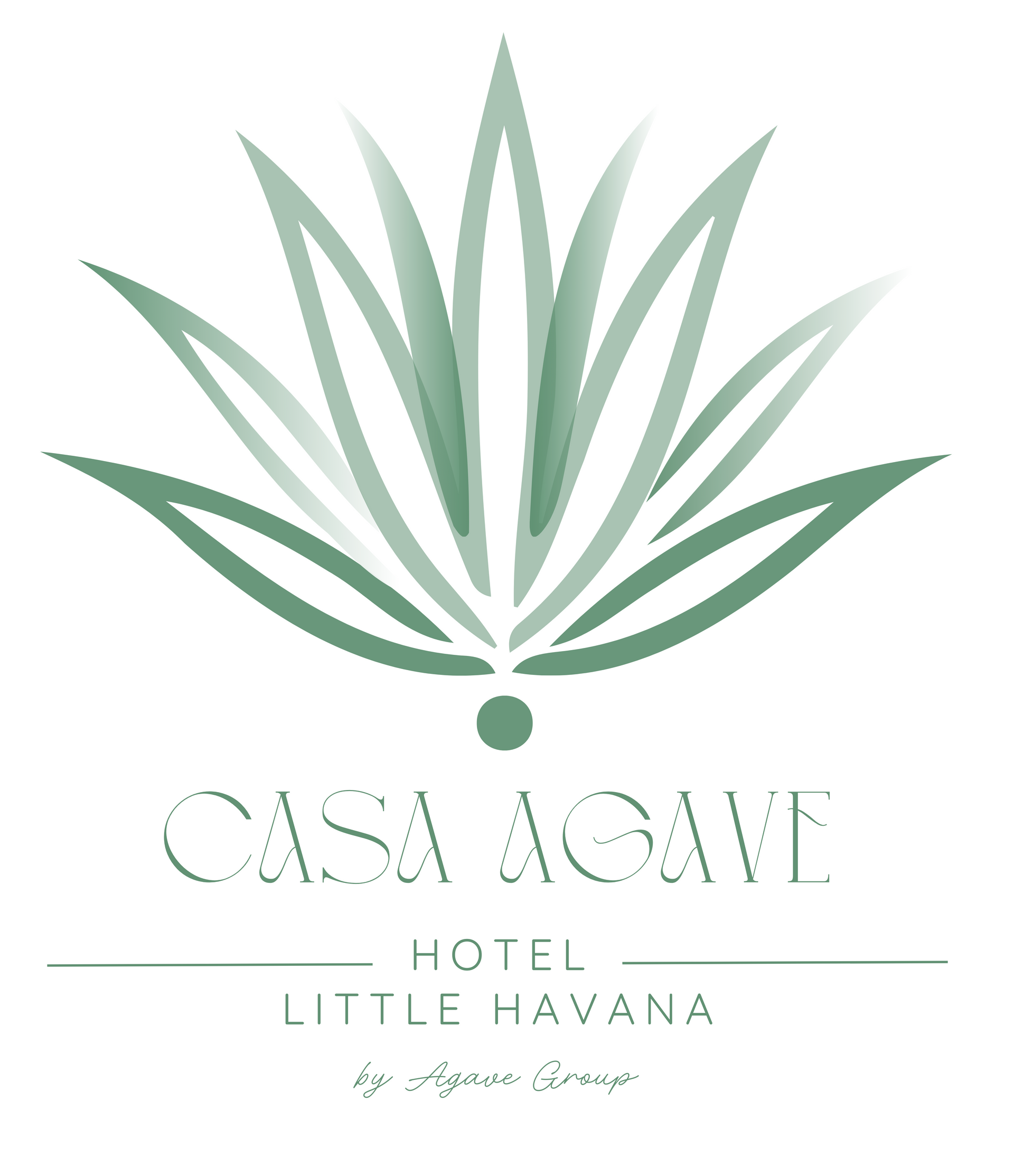 Casa Agave Hotel logo: stylized silver agave plant on a black background; text 