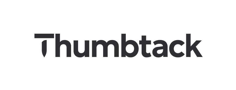 A black and white logo for thumbtack on a white background.