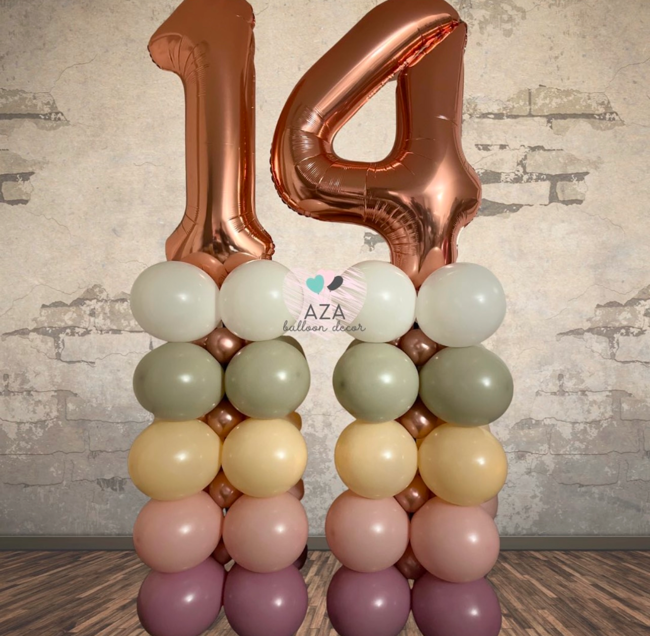 Balloons arranged in the shape of the number 14