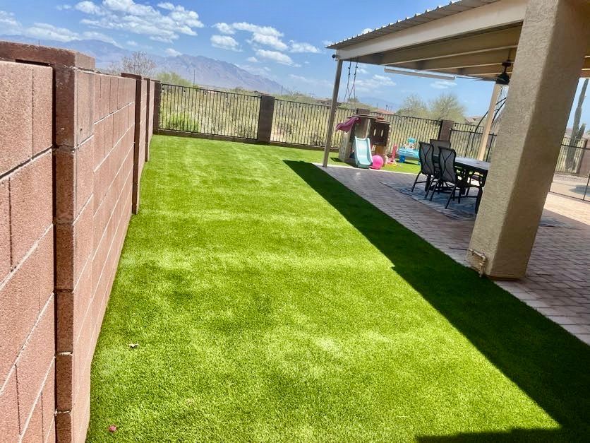 Backyard with a Brick Wall