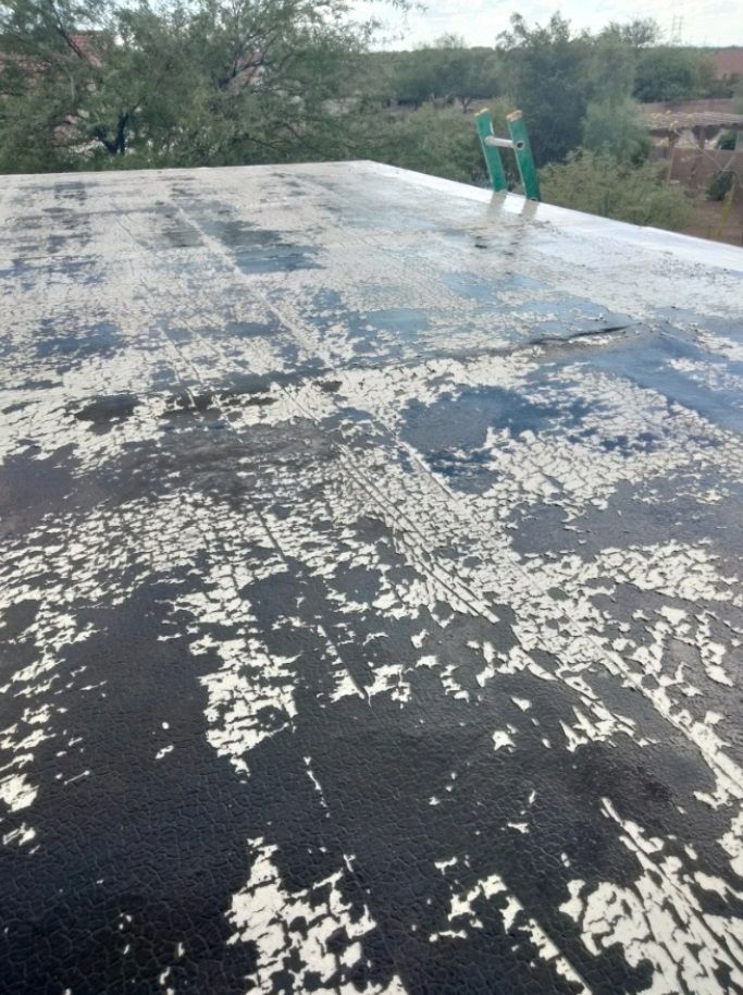 A roof with a lot of white spots on it