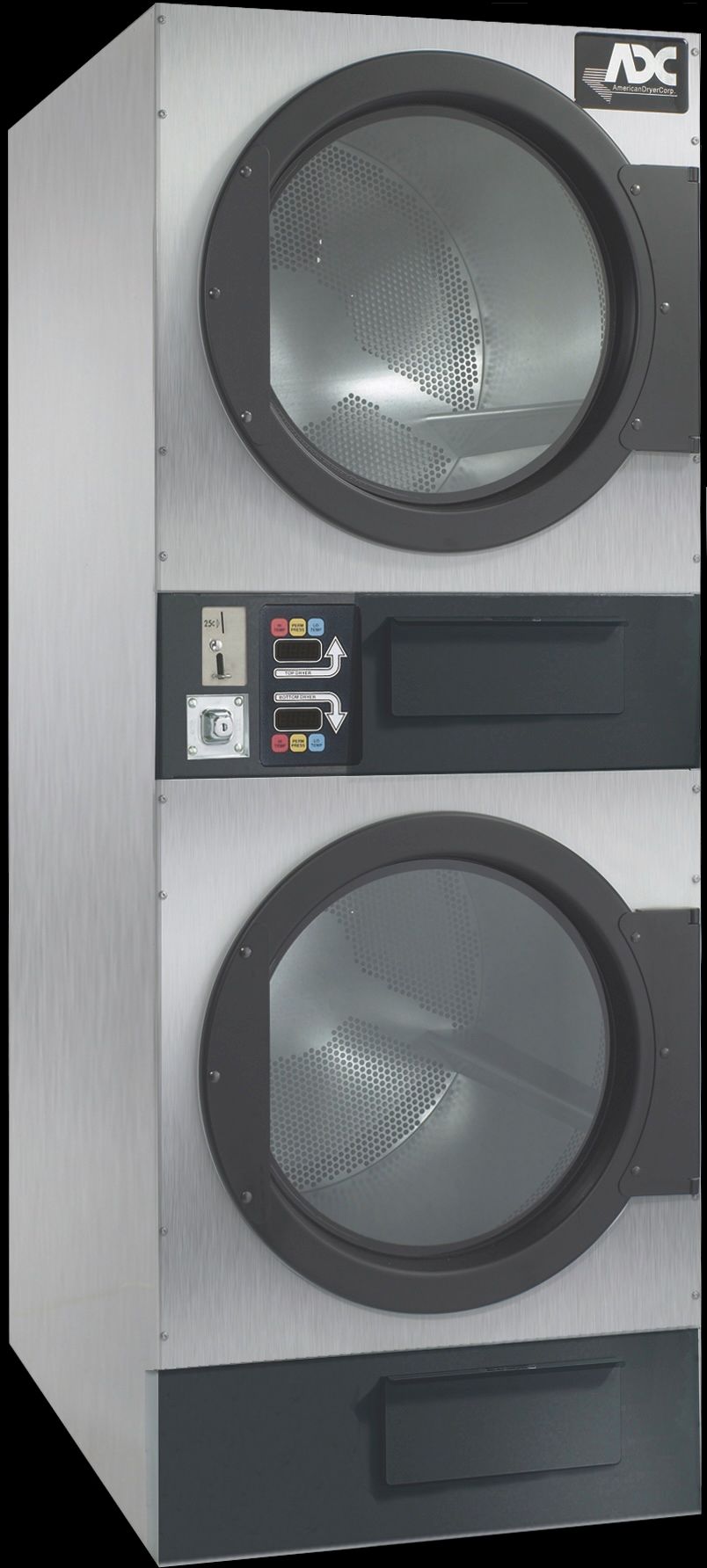 A washer and dryer are stacked on top of each other.