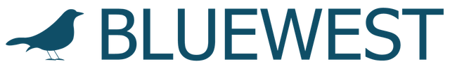 A bluewest logo with a bird on it