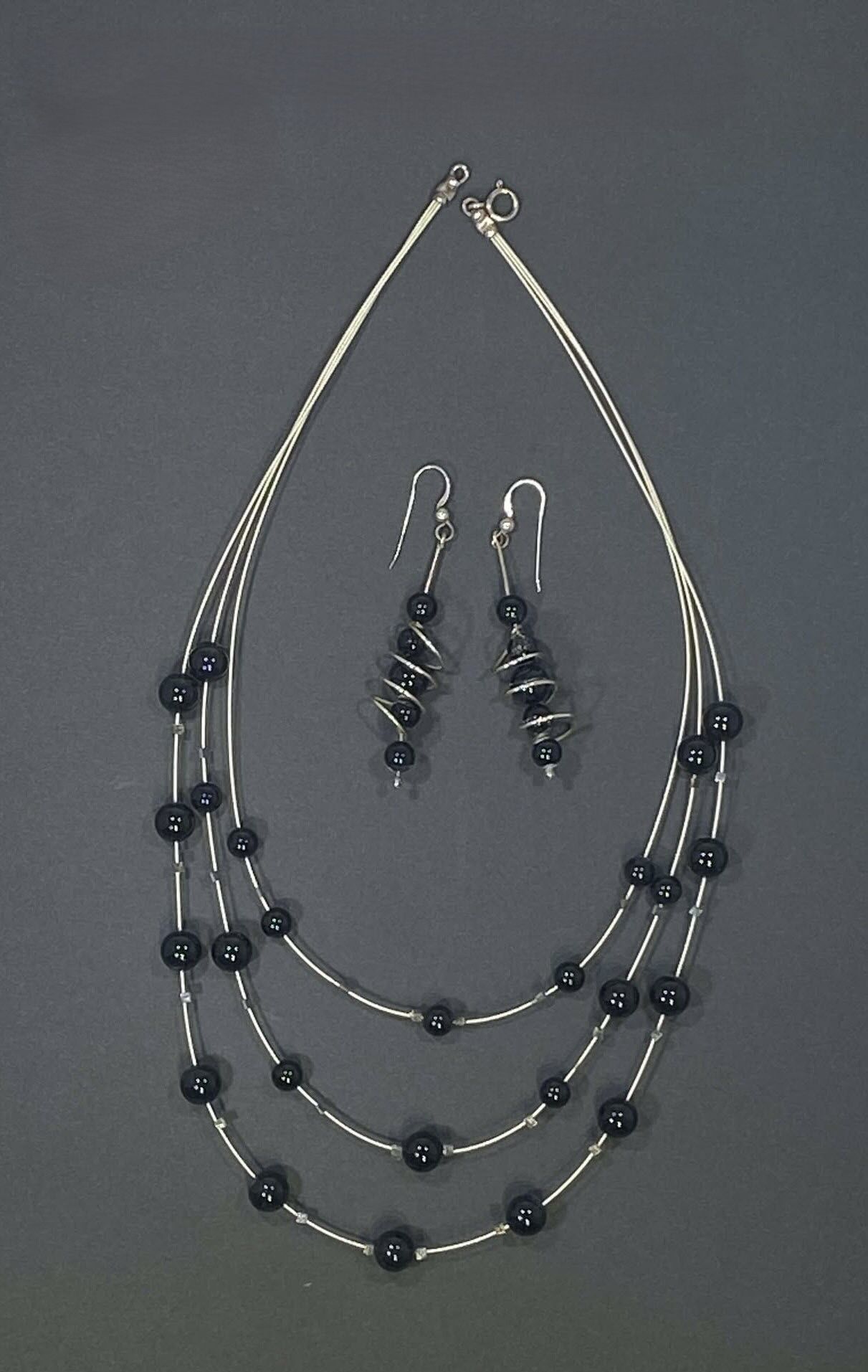 Onyx Gem Stone Triple Necklace