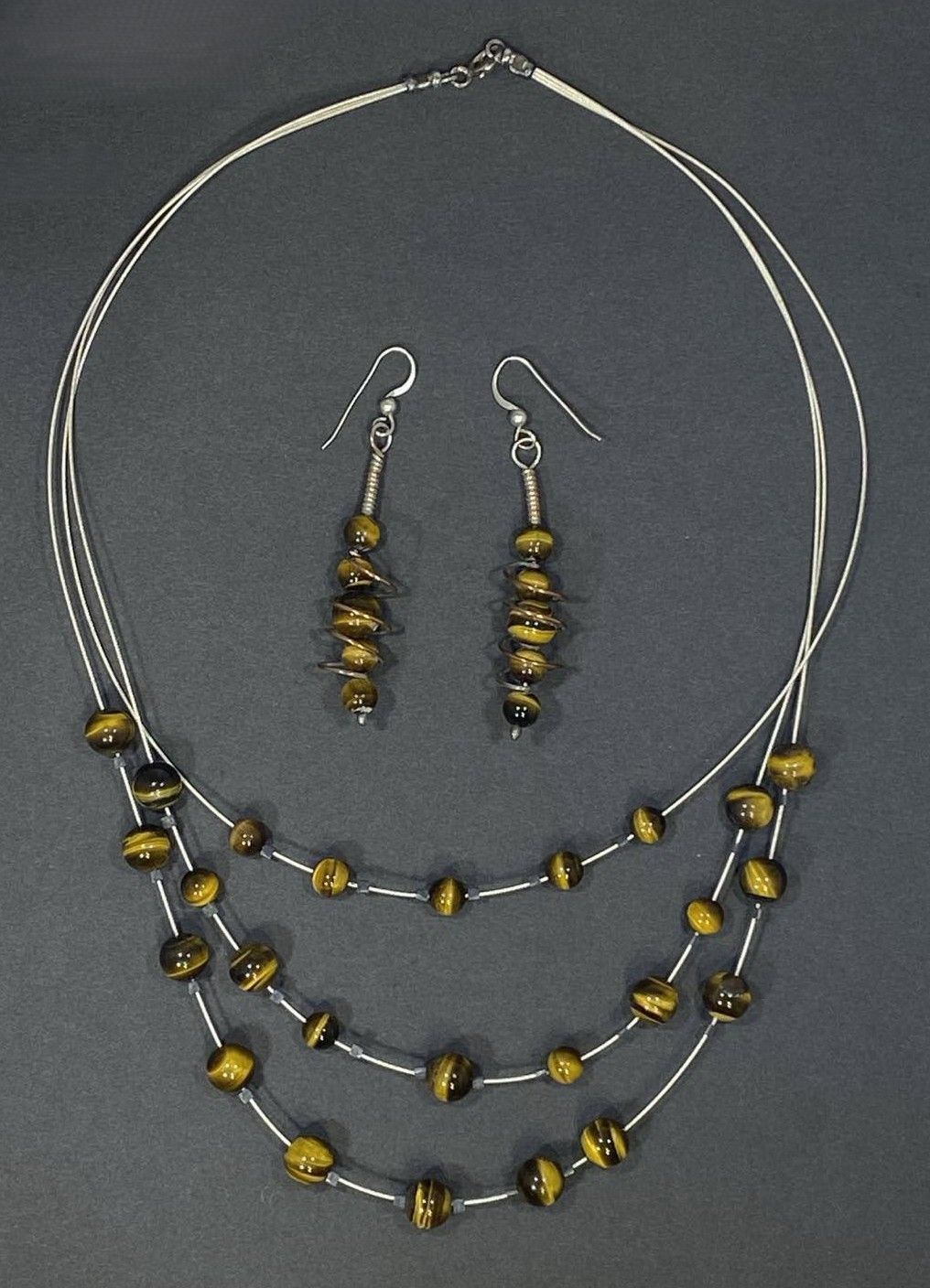 Tigers Eye Gem Stone Triple Necklace