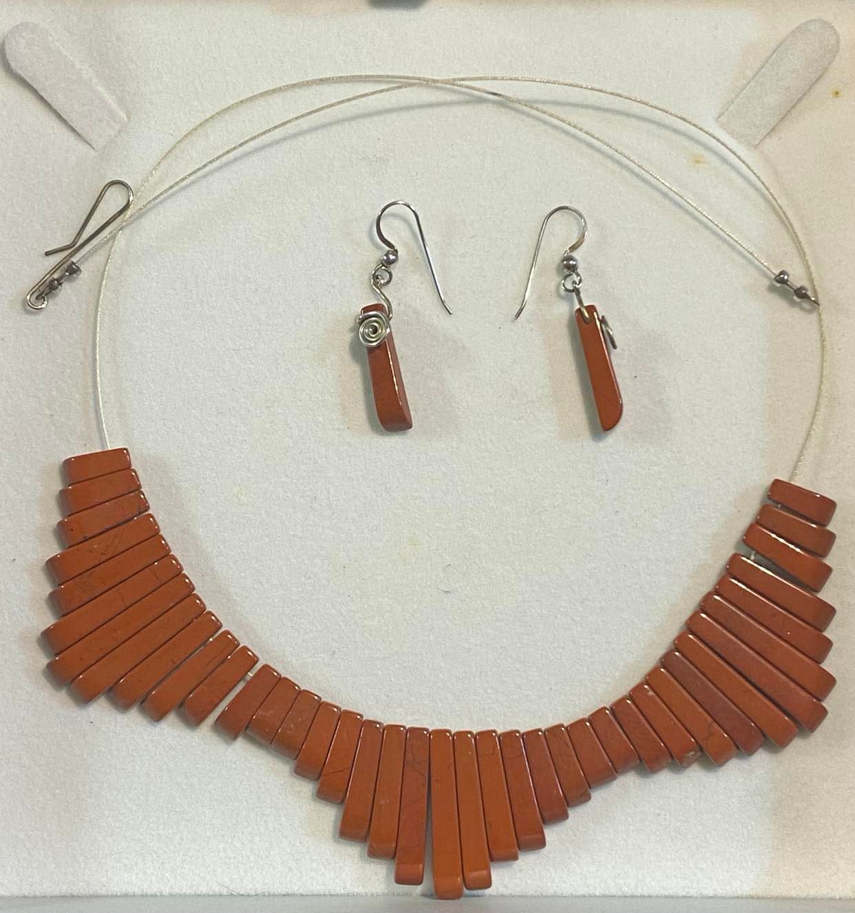 Red Jasper tapered necklace with spiral earrings.