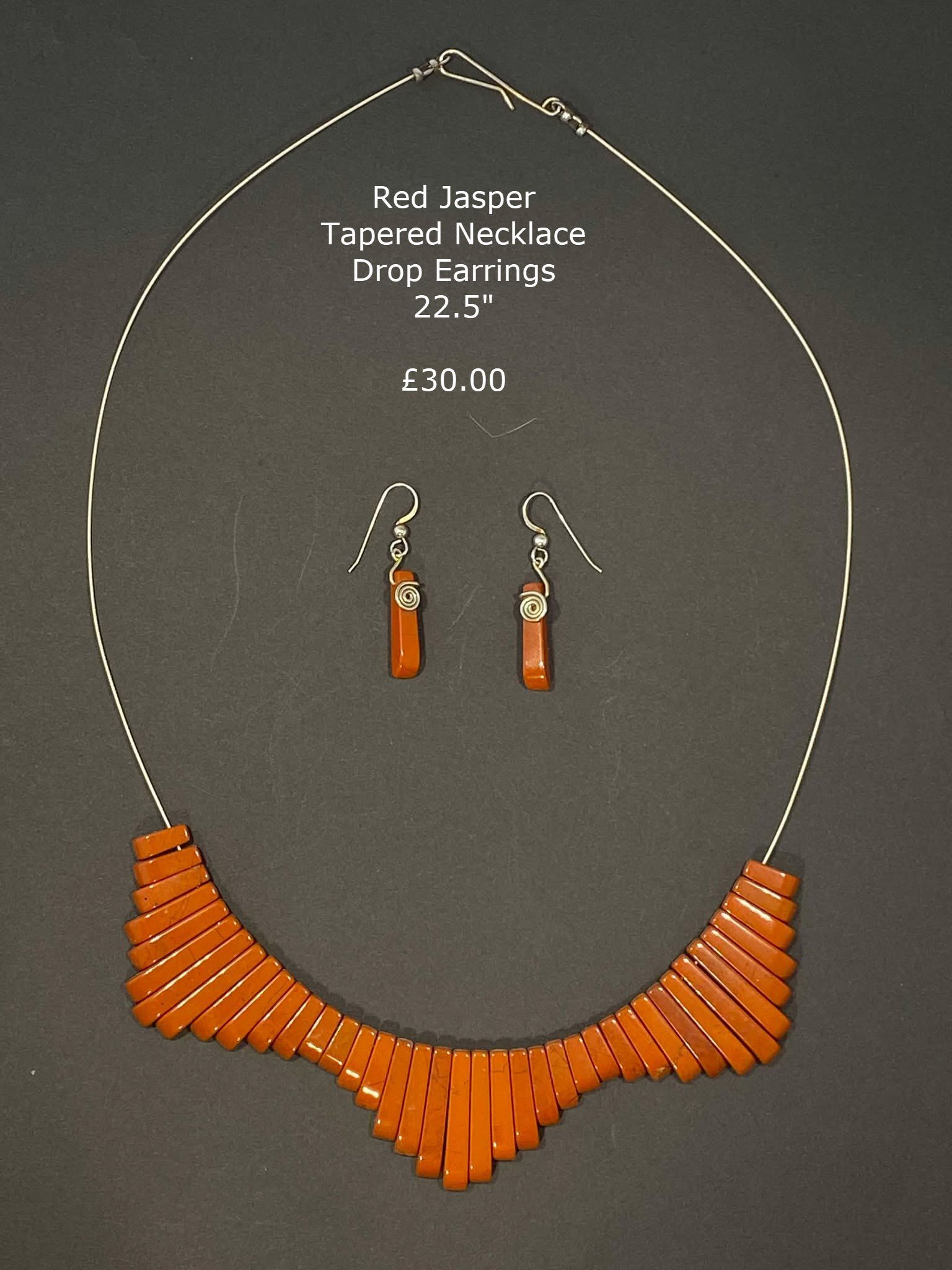 Red Jasper tapered necklace with spiral earrings.