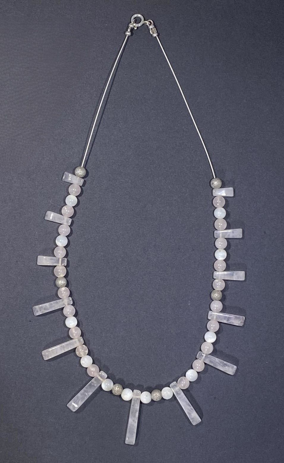 Rose Quartz Tapered and Mother of Pearl Gem Stone Necklace