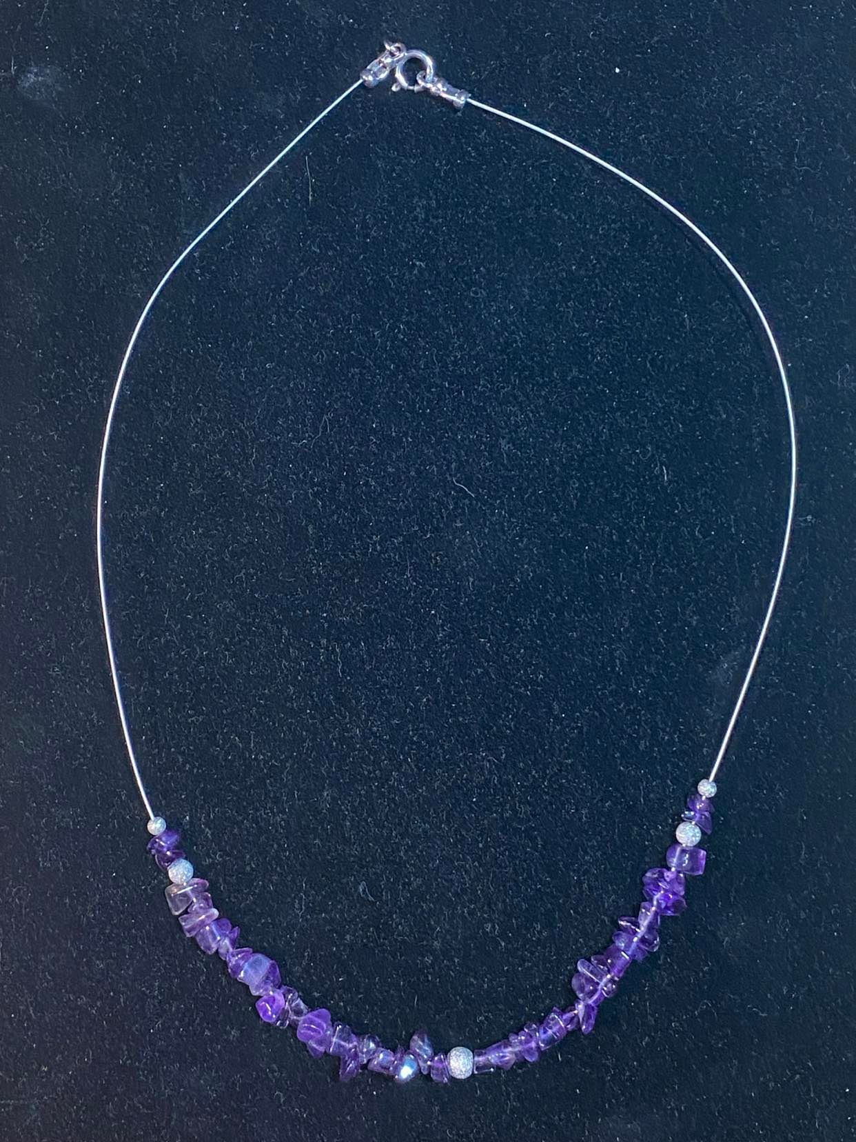 Amethyst necklace with silver disco balls