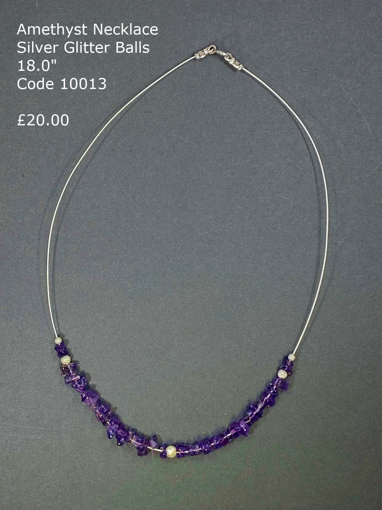 Amethyst necklace with silver disco balls