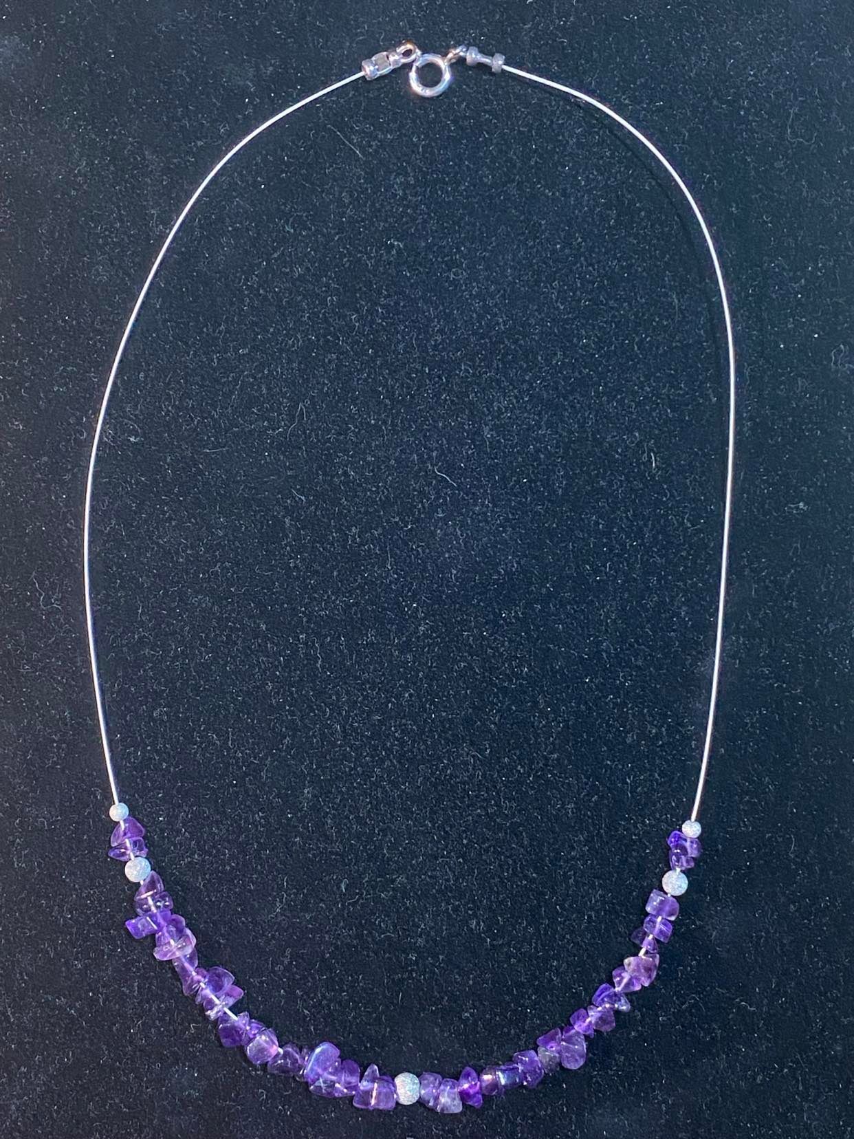 Amethyst necklace with silver disco balls