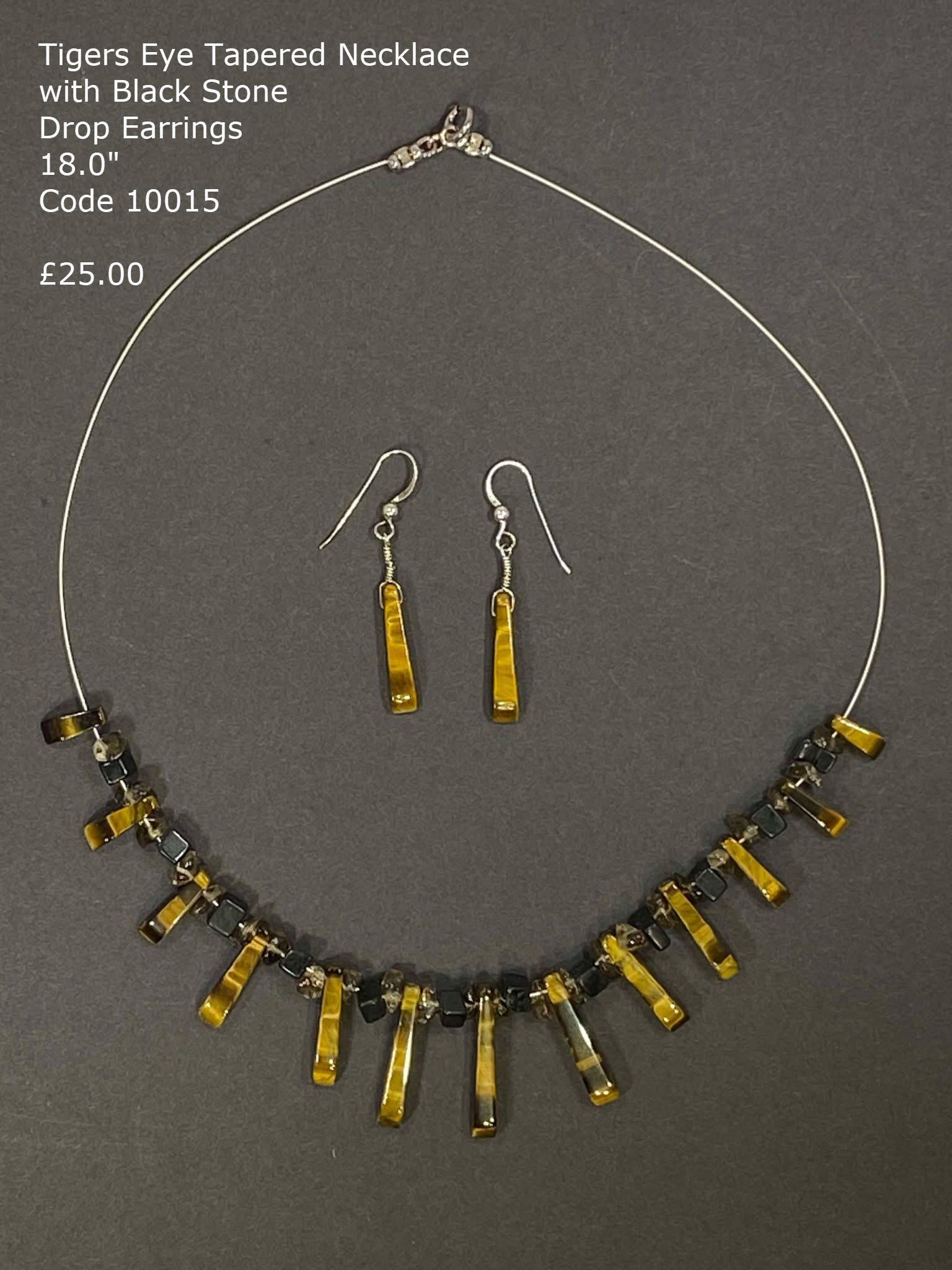 Tigers Eye tapered and Black Stone necklace and tapered earrings