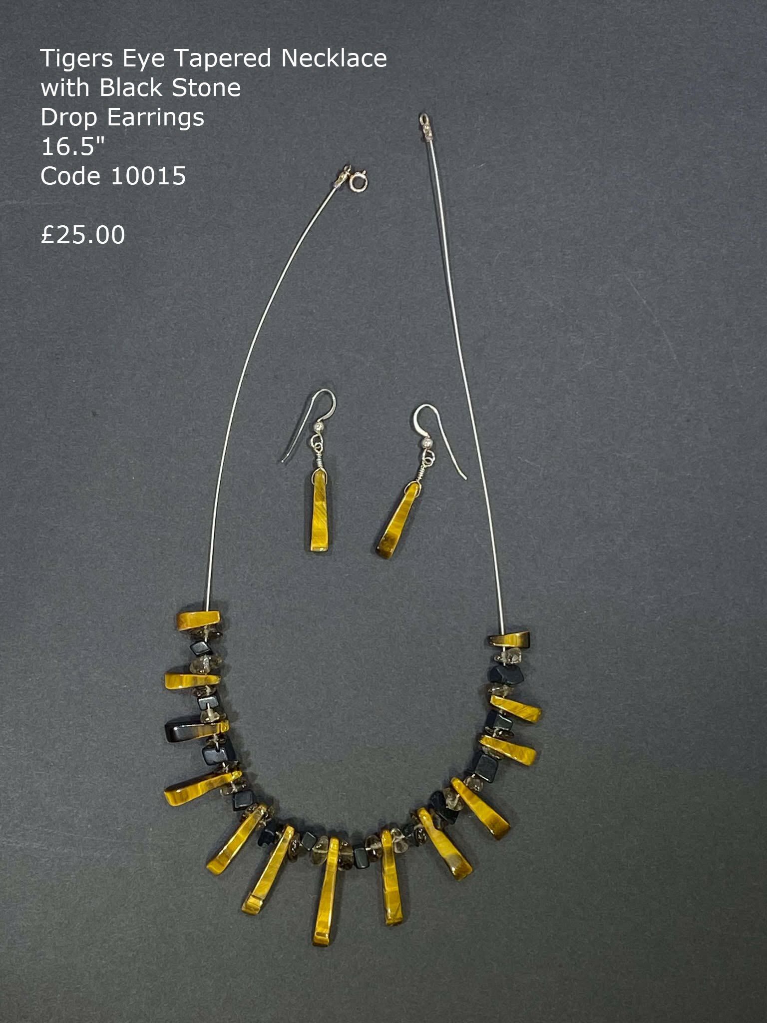 Tigers Eye tapered and Black Stone necklace and tapered earrings