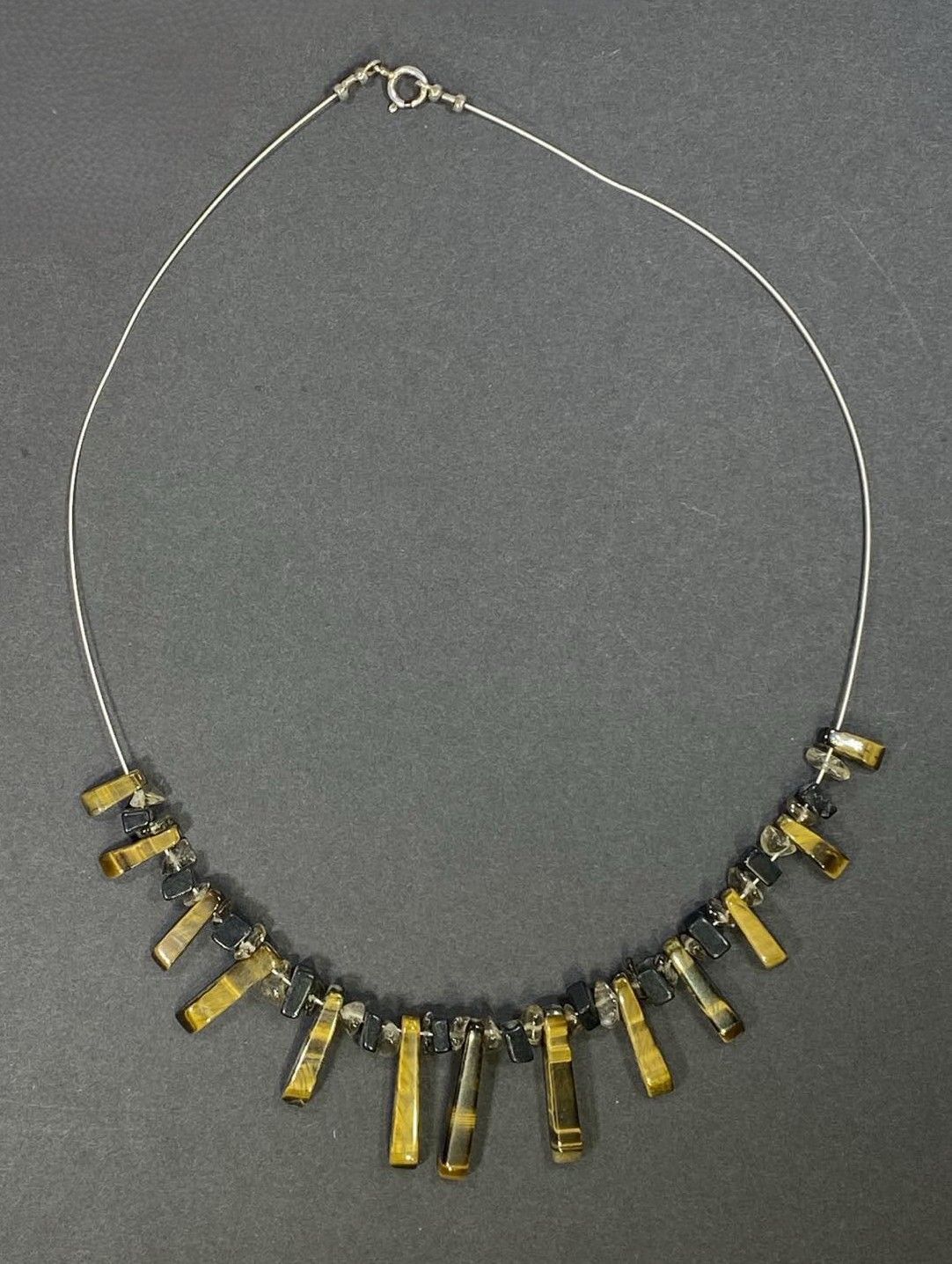 Tigers Eye Gem Stone Tapered Necklace with Black Stone