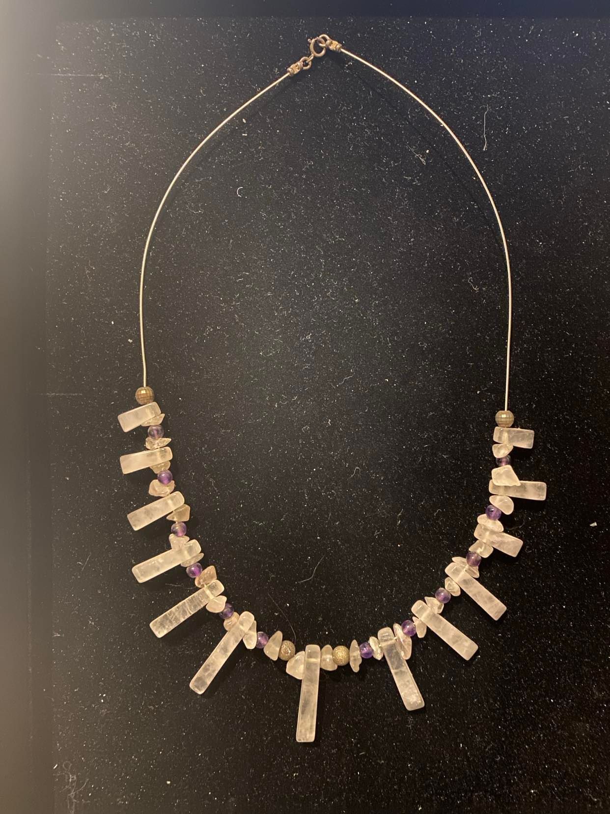 Rose Quartz tapered and Amethyst necklace and Rose Quartz tapered earrings.