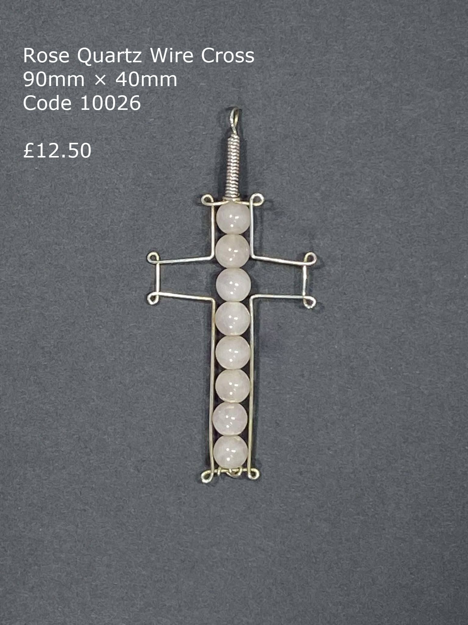 Wire cross with Rose Quartz beads.