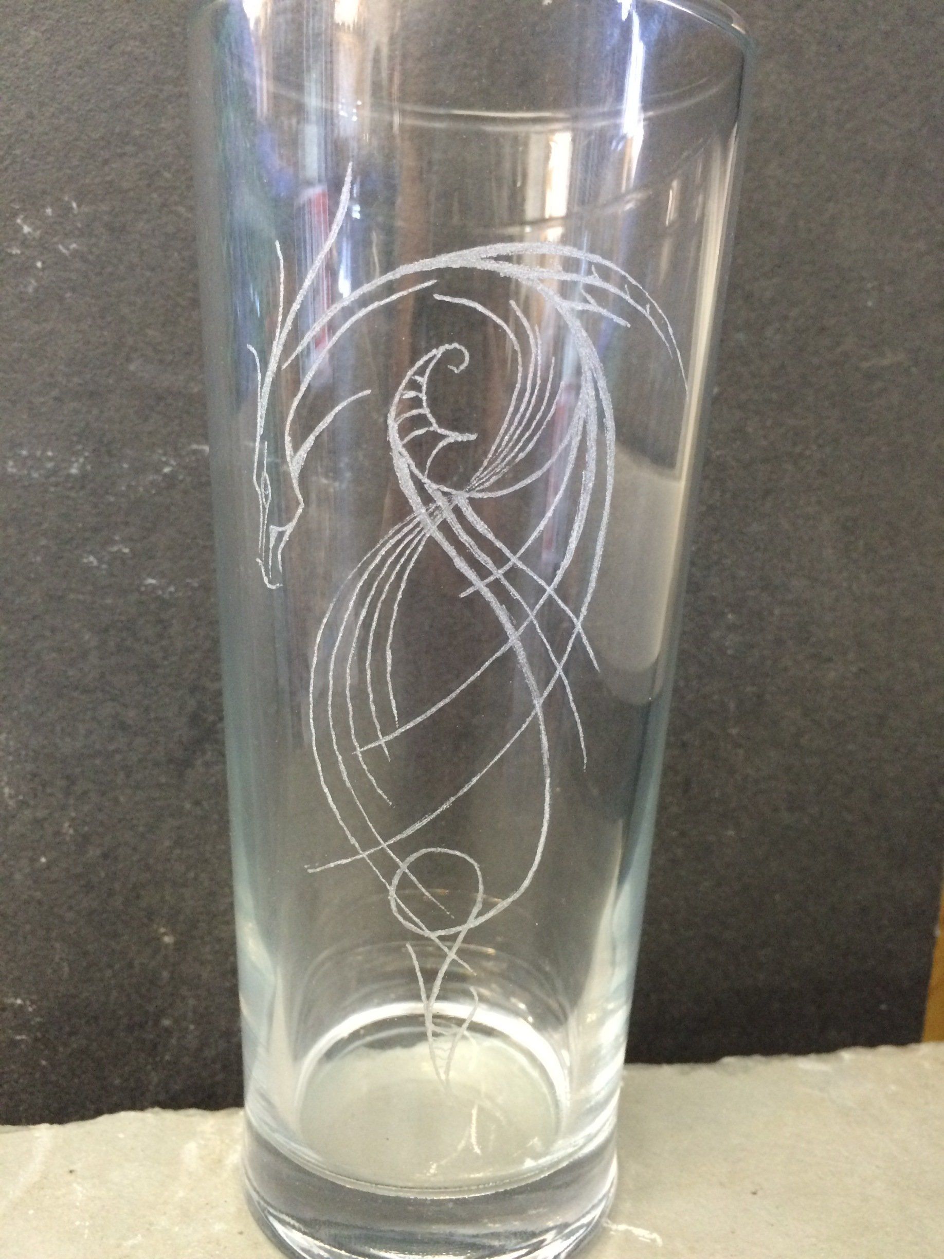 swirly dragon glass etching, dragon glass etching