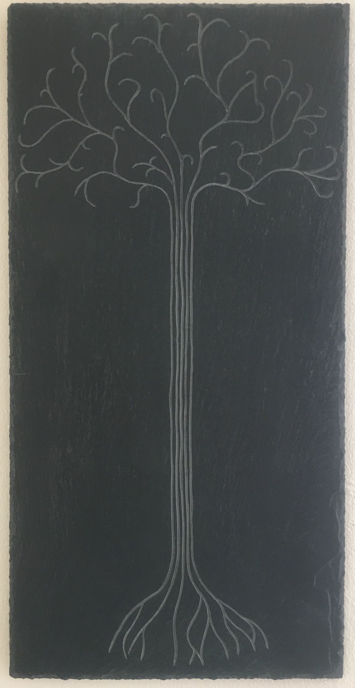 Simple tree of life on large 25cm x 50cm slate with rustic edge, hand engraved in Porthleven, Cornwall by Slate of the Art