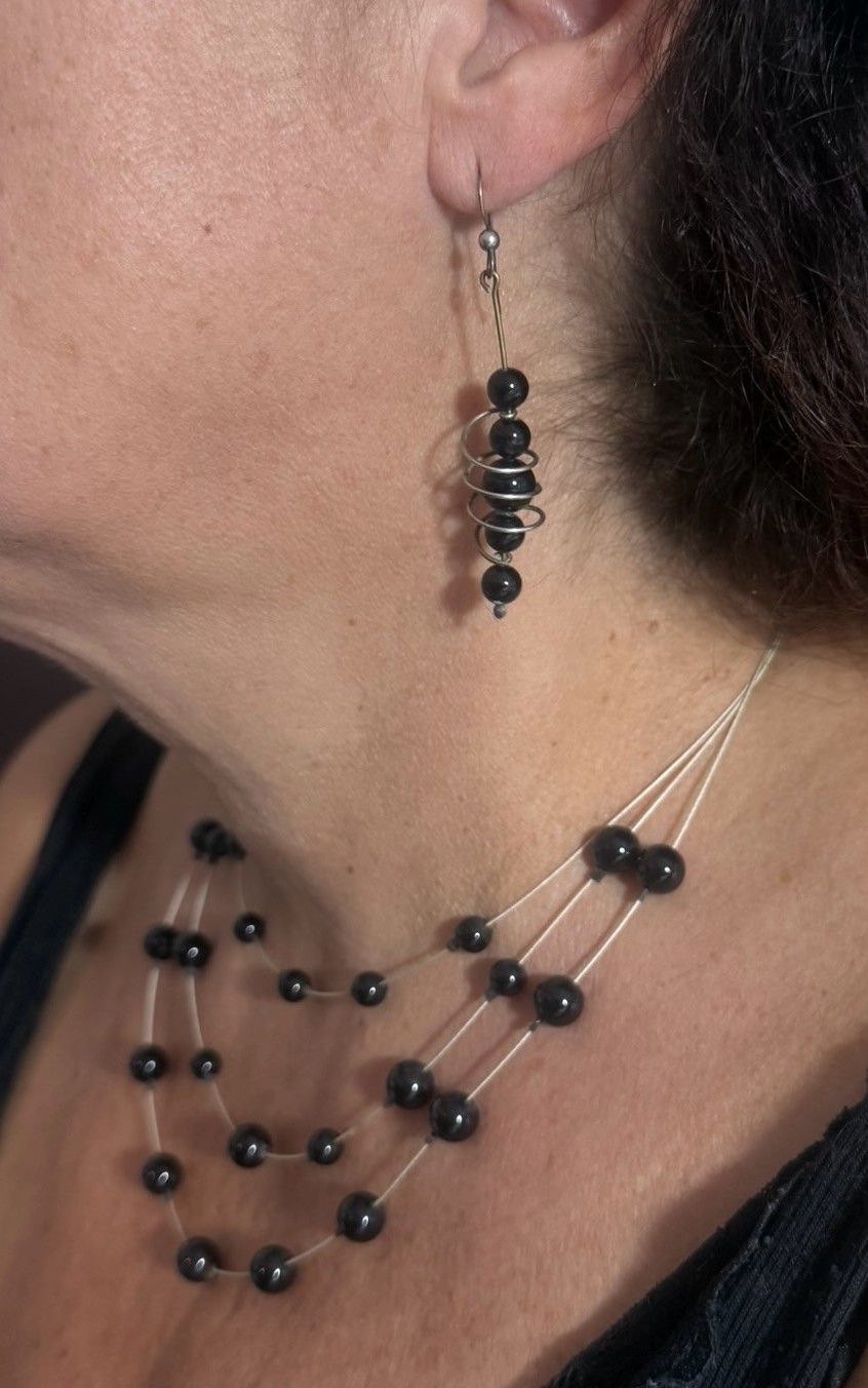 Onyx Gem Stone Triple Necklace
